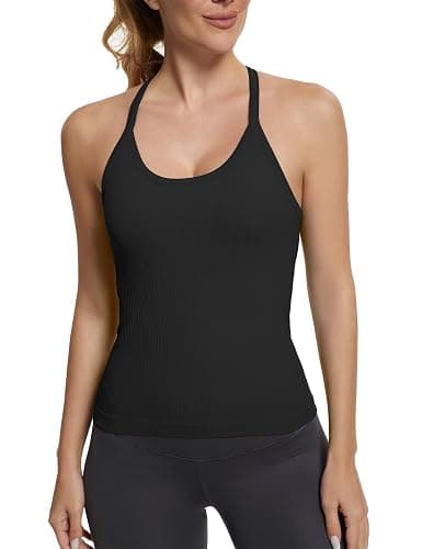 MathCat Seamless Workout Tank Tops with Built in Bra，Racerback Athletic Tank Tops Ribbed Soft Yoga Shirts thumbnail 3
