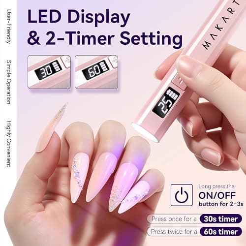 Makartt Handheld UV Light for Gel Nails - Portable Mini UV LED Nail Lamp Lumière Nail Dryer Fast Drying for Curing Nail Art Polish Rechargeable USB Nail Light with LCD 2 Timer for DIY Salon (Pink) thumbnail 3