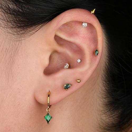 Humorrap 1PC ASTM F136 Titanium Push Pin Moss Agate Stone Flat Back Earrings 16G 8mm for Helix Conch Tragus thumbnail 3