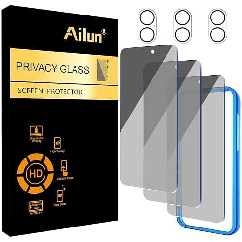 Ailun Privacy Screen Protector + Camera Lens Protector for iPhone 16 Plus | 3+3 Pack, 6.7 Inch, Installation Frame, Dynamic Island Compatible, Anti Spy Private Tempered Glass, Case Friendly - Image 1