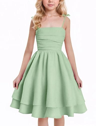 Happy Cherry Girls Spaghetti Strap Smocked Dress Layered Beach Sundress A-Line Midi Dresses 8-13 Years thumbnail 2