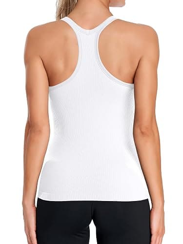 ATTRACO Ribbed Workout Tank Tops for Women with Built in Bra Tight Racerback Scoop Neck Athletic Top thumbnail 2