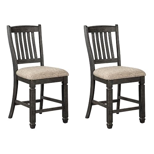Signature Design by Ashley Tyler Creek Farmhouse 36" Counter Height Dining Table with Wine Rack, Amost Black Tyler Creek Farmhouse 24.38" Counter Height Upholstered Barstool, Set of 2, Almost Black thumbnail 6