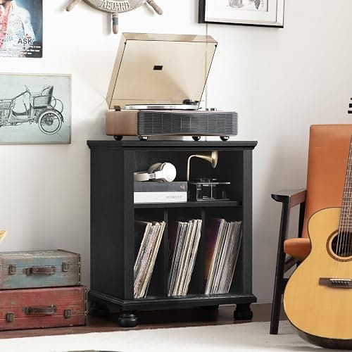 Joaxswe Record Player Stand with Vinyl Record Storage, 24" Wide Mid-Century Record Player Table Up to 200 Albums,Large Wood Turntable Stand Cabinet Dispaly Shelf for Living Room,Bedroom,Black thumbnail 4
