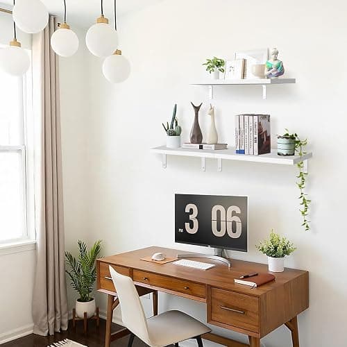 COCIVIVRE 40cm MDF Floating Shelves Wall Mounted 20cm Deep, Set of 3 White Floating Bookshelf for Bedroom, Living Room, Kitchen Storage, Sturdy Shelves with Strong Brackets for Plant Wall Decor thumbnail 7