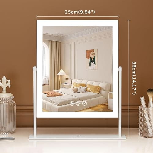 FENCHILIN Vanity Mirror with Lights 11.8" x 9.8",Lighted Makeup Mirror and Hollywood Mirror with Smart Touch Control 3 Colors Dimmable LED Light, 360°Rotation 10X Magnification(White) thumbnail 2