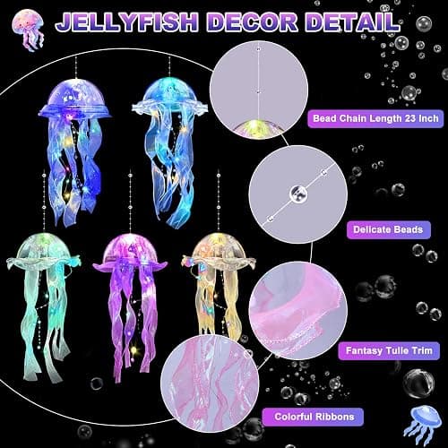 AWATIN Jellyfish Decor, 10 Pcs Jellyfish Lanterns - Hanging Jelly Fish Decoration for Mermaid Theme Party & Under The Sea Party Decorations, Birthday Gift Supplies for Women Girls Baby (5 Colors) thumbnail 5