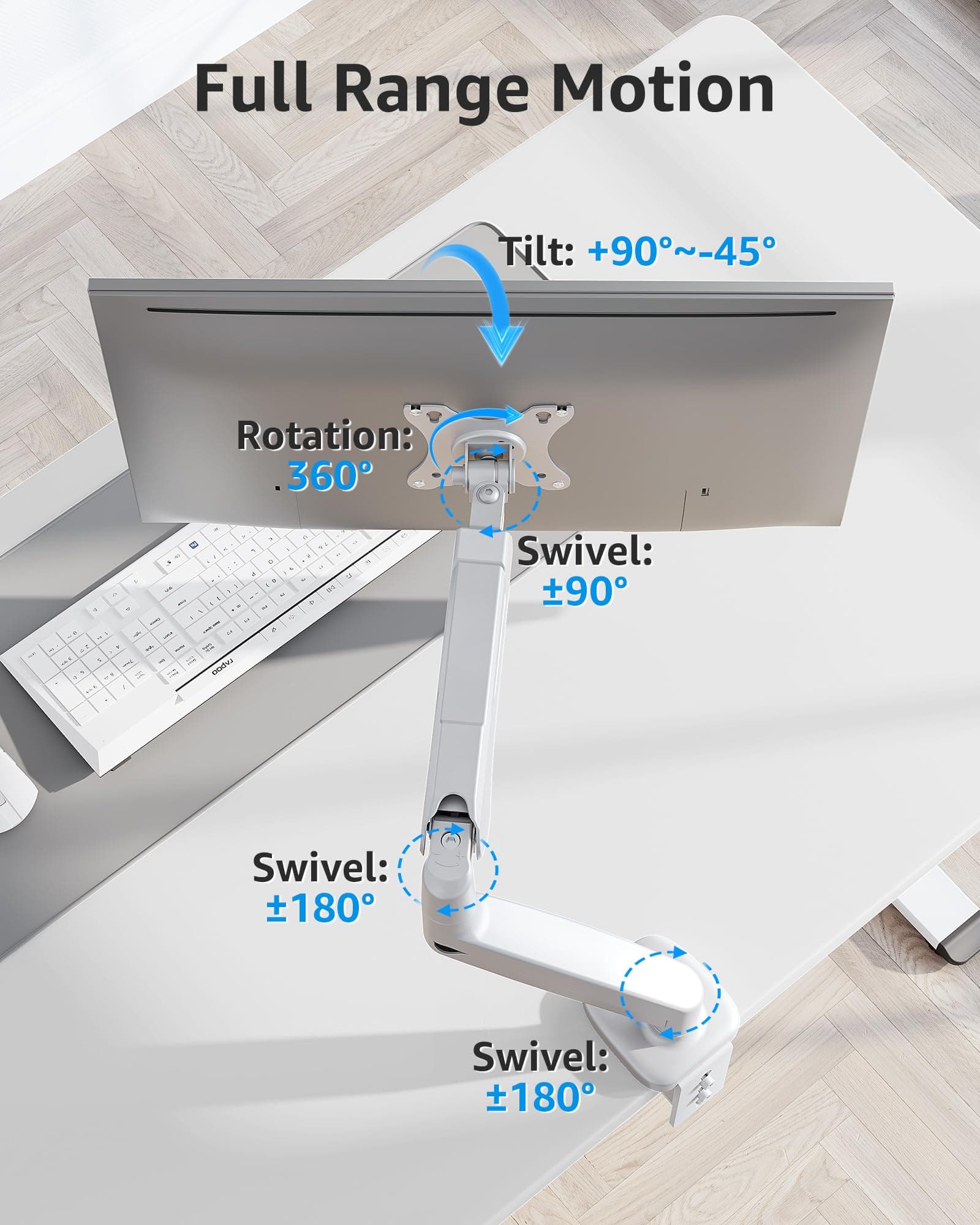 MOUNTUP Single Monitor Desk Mount Holds Screen up to 32 inch, Height Adjustable Monitor Arm, Computer Monitors Stand with Clamp/Grommet Mounting Base, VESA Mounts Fit 4.4-17.6lbs Computer, White thumbnail 5