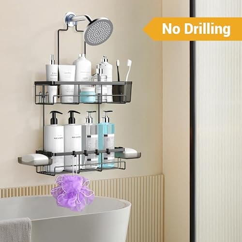 AKTECKE Shower Caddy Hanging Bathroom Organizer: Rustproof Shelf for Inside Shower - No Drilling Racks Over Showerhead - Bath Shelves for Shampoo Soap thumbnail 6