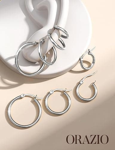ORAZIO 4 Pairs Stainless Steel Hoop Earrings Set Cute Huggie Earrings for Women,10MM-20MM thumbnail 7
