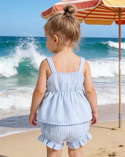 AuralBabe Newborn Baby Girl Clothes Summer Outfits Infant Ruffle Sleeveless Cute Bow Tank Tops 3 6 12 18 Months thumbnail 3