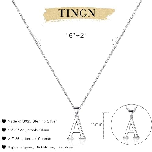TINGN Halskette Damen Silber 925 Kette, Hypoallergene Silber Kette mit Buchstabe Anhänger Kette Silber Halskette Geburtstag Geschenke für Frauen Mama Freundin Teenager Mädchen (mit Geschenkbox) thumbnail 5