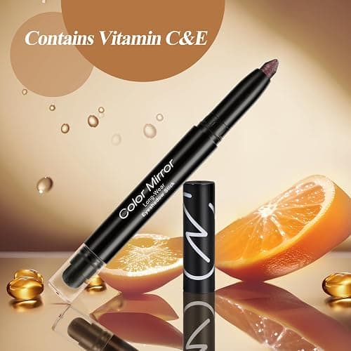 Color Mirror Cream Waterproof Hypoallergenic Eyeshadow Stick, long wear Metallic Glitter Matte Eye Shadow Pencil With Makeup Brush, Eye Brightener, 49 Azalea Metallic thumbnail 4