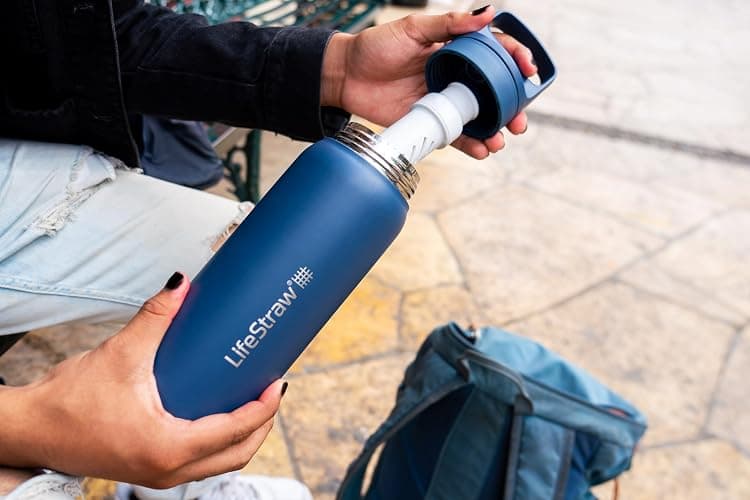 LifeStraw Go Series — Insulated Stainless Steel Water Filter Bottle for Travel and Everyday Use Removes Bacteria, Parasites and Microplastics, Improves Taste, 24oz Aegean Sea thumbnail 2