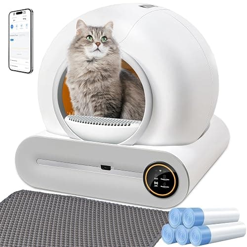XQDKoon Litière autonettoyante pour chat avec 2 rouleaux de sacs poubelle et tapis de litière pour chat, contrôle par application pour plusieurs chats (A) - Image 1