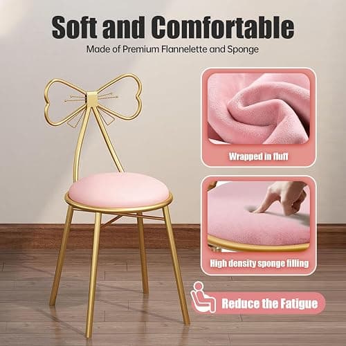 YCWSPEMR Velvet Butterfly Chair, Light Pink with Gold Metal Frame Soft Sponge Cushion, Elegant Bow Backrest, Modern Design, for Bedroom, Dining Room, & Lounge thumbnail 4