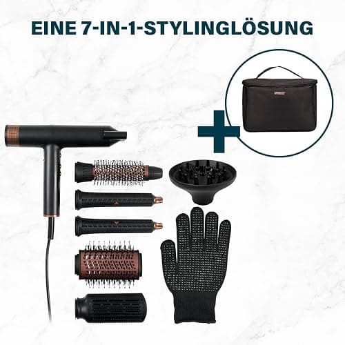 Princess Airstyler Pro, 7-in-1 Stylingtool, 3 Heiz- & Geschwindigkeitsstufen, Ionenfunktion, Coolshot, 1,8m Kabel, Reisetasche, 7 Aufsätze, Hitzeschutzhandschuh, BLDC-Motor, 2000 W, 01.529205.01.001 thumbnail 7