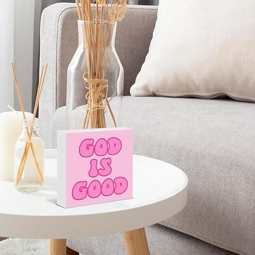Pink Christian Sign Decor God Is Good Wood Block Sign Religious Preppy Teen Girls Room Dorm Bedroom Decor thumbnail 5