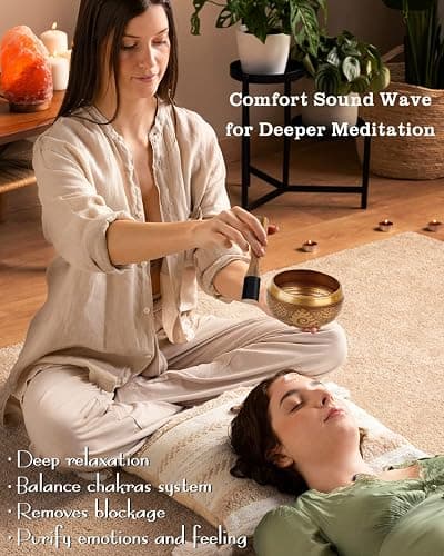 Tibetan Singing Bowls, Authentic Meditation Sound Bowls Handcrafted in Nepal for Yoga, Chakra Healing, Mindfulness, Self Care Spiritual Gifts for Women thumbnail 3