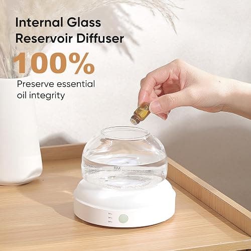 Lecdura Glass Essential Oil Diffuser, 200ml Ultrasonic Aroma Diffusers with Glass Reservoir Dome & White Plastic Base Lock Color Auto-Off Timer 7 Color Light for Home Office Bedroom Yoga thumbnail 2