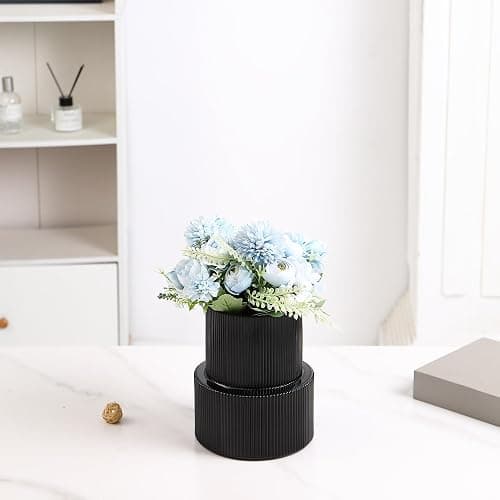 YANWE1 Ribbed Glass Vase, Flower Vase, Fluted Black Vases for Flowers, Modern Vases for Living Room, Dining Table, Entryway, Shelf, Wedding, Office, Coffee Table, Birthday, 7.5 Inches thumbnail 6