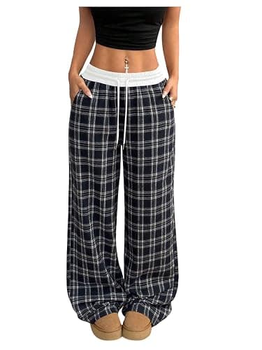 SOLY HUX Women's Plaid Checkered Pants Flannel Pajama Pants Lounge Wide Leg Baggy Sweatpants with Pockets - Image 1
