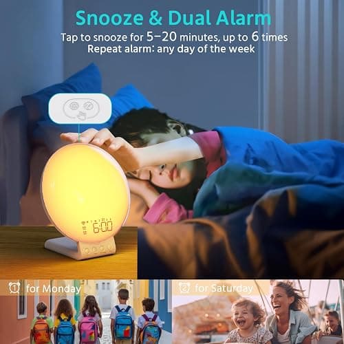 MOMILLA Sunrise Alarm Clock, 3 in 1 Wireless Charging Station, Smart App Control White Noise Sound Machine, Wake up Light, Sunset Night Light Alarm Clocks for Heavy Sleepers Kids thumbnail 5