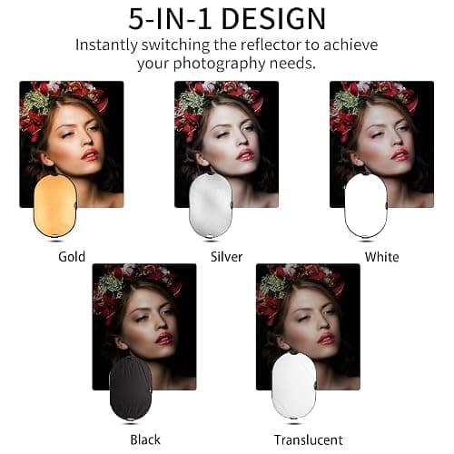 Selens Photography Reflector Stand kit, 24x36 inches 5 in 1 reflectors with 78 inches Light Stands and Extendable Holder Arm Clips for Photo Studio Lighting thumbnail 5