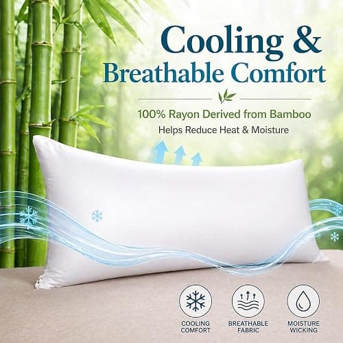 evoLive 100% Rayon Derived from Bamboo Cooling Breathable Body Pillow Cover/Pillowcases 21x54 inches with Hidden Zipper Closure (White, 21“X54“ Body Pillow Cover) thumbnail 3