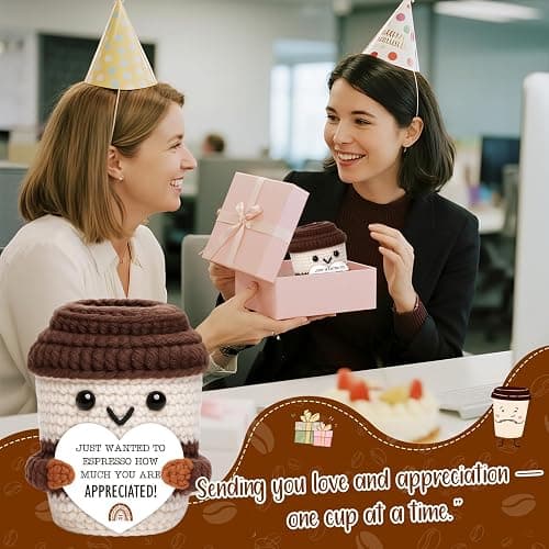 OCCdesign Mini Appreciation Gift for Women Men Coworkers Teachers Boss Nurses Handmade Crochet Coffee Cup Thank You Gift for Friends Roommates Staff Employees Volunteers Birthday Office Desk Decor thumbnail 7