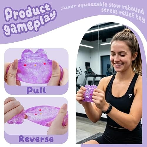 Stress Relief Purple Glitter Bunny Squeeze Toy - Anxiety Calming Sensory Fidget Toy for Kids & Adults, Soft Squishy Ball for ADHD Autism, Jelly Hops thumbnail 4