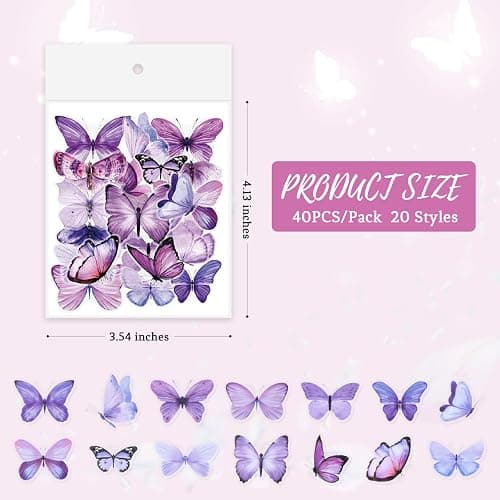 40PCS Purple Butterfly Stickers, Butterfly Stickers Waterproof for Scrapbook Journal Laptop Gift Water Bottle Cell Phone Cases for Adults Kids Aesthetic Crafts thumbnail 3