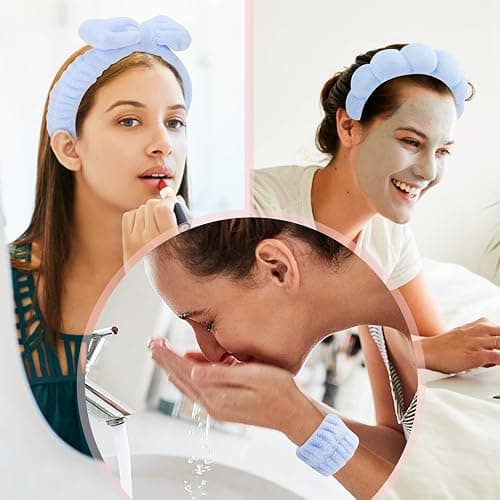 ATROCH Puffy Spa Headband & Wristband Set – Sponge Makeup & Skincare Headband for Washing Face, Cute Present for Teenage Girls, Teen Girl Gifts, and Self-Care Essentials for Women thumbnail 2