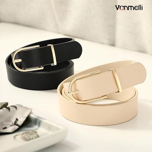 VONMELLI 2 Pack Women's Belts for Jeans Pants Fashion Gold Buckle Ladies Dress Belt thumbnail 2
