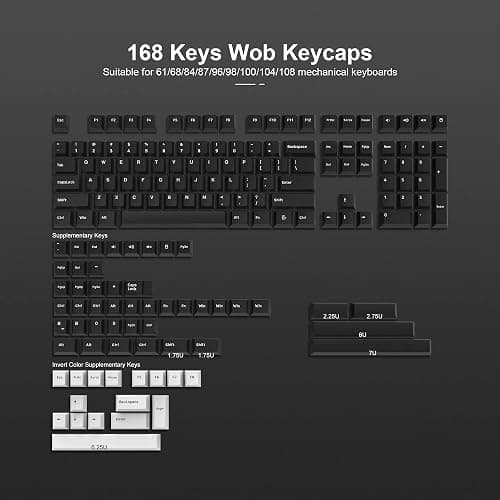 XVX WOB Double Shot PBT Custom Keycap Set, Minimalist Style White on Black Keycaps, Cherry Profile for Cherry Gateron MX Switches Mechanical Keyboard thumbnail 2