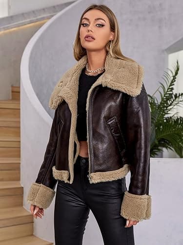 LY VAREY LIN Women Faux Leather Jacket with Faux Fur Lining Warm Winter Biker Coat thumbnail 6