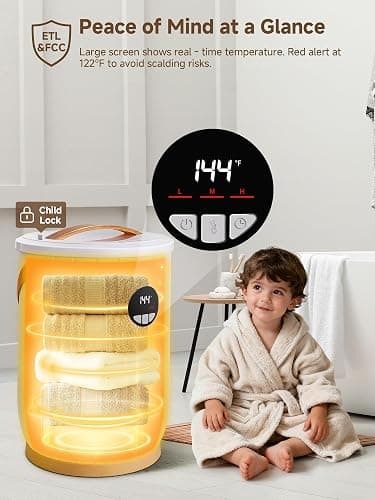 AAOBOSI Large Towel Warmers for Bathroom with Digital Display,20L 4 Timer& Auto Shut Off，Fast Warming, Blankets & Robes, Portable Electric Warmer for Bathroom,SPA，PJ's and More thumbnail 5