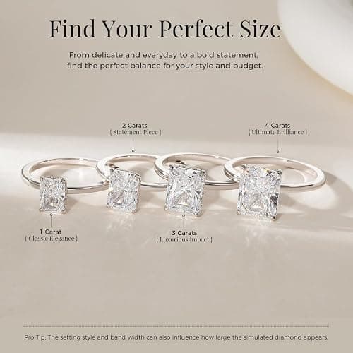 EAMTI 1/2/3/4CT 925 Sterling Silver Engagement Rings Radiant Cut Solitaire Cubic Zirconia CZ Wedding Promise Rings for Her Wedding Bands for Women Size 3-11 thumbnail 6