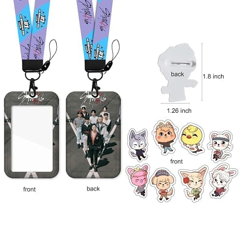 eTel Like Stray Kids Gifts Set, Including Drawstring Bag Backpack, Necklace, Earrings, Bracelets, Button Pins, Lanyard ID Holder, Keychain, Phone Ring Holder, Cartoon Badge thumbnail 6