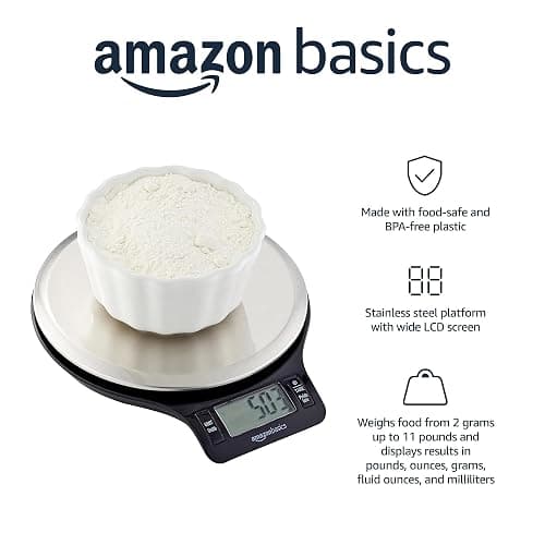 Amazon Basics Digital kitchen scales with LCD display (with batteries), Black and Stainless Steel, BPA free, Weighs up to 11 pounds thumbnail 4
