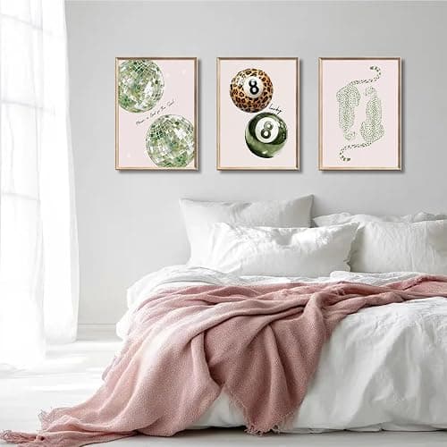 Sage Green Trendy Cheetah Canvas Wall Art Preppy Leopard Print Lucky 8 Ball Poster Y2k Cheetah Room Wall Decor Coquette Poster Aesthetic Fashion Pictures for Bedroom Dormitory 16x24x3 Inch Unframed thumbnail 7