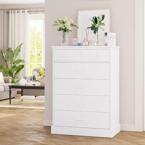 Hasuit White Dresser for Bedroom, 6 Drawers Wood Storage Tower Clothes Organizer, Chest of 6 Drawers, Large Capacity Storage Cabinet, Tall Dresser for Bedroom, Hallway, Entryway thumbnail 8