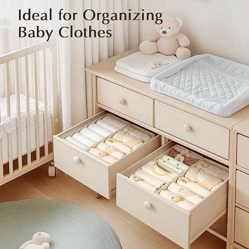 DIMJ Drawer Organizers Clothes, Dresser Organizer Bins for Baby Clothes,Underwear and Sock, Fabric Closet Organization and Storage Boxs, Drawer Dividers for Nursery, Clothing, Tie - 4 Pack, Beige thumbnail 4