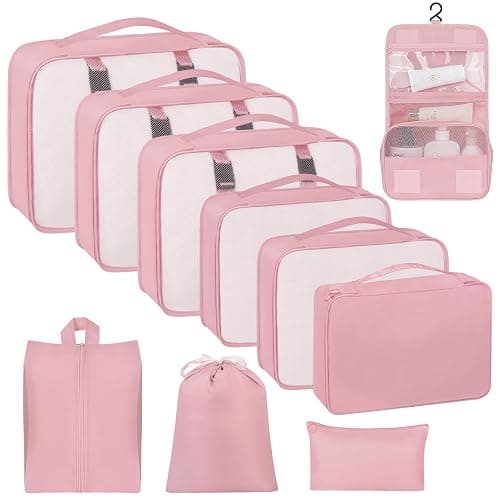 10 Set Packing Cubes for Travel, Travel Organizer with Hanging Toiletry Bag and Shoe Bag, Luggage Organizer Bags for Travel Essentials Women Men - Image 1