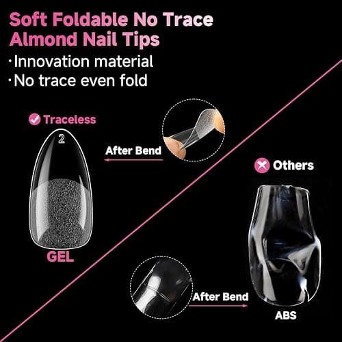 UNA GELLA 504Pcs Medium Pointed Almond Nail Tips, Pre-shape Almond Gel Nail Tips Half Matte Full Cover Acrylic Clear Press on Fake Nails Tips for Nail Extension Nail Art DIY Salon 12 Sizes thumbnail 6