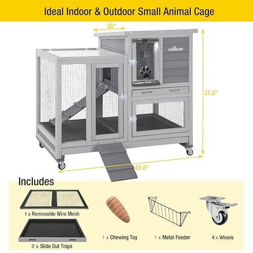 Aivituvin Rabbit Hutch Bunny Hutch Large Rabbit Cage, Indoor Bunny Cage Outdoor Rabbit House (Grey) thumbnail 5