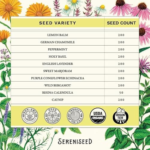 Sereniseed Certified Organic Herbal Tea Seed Collection (10-Pack) – 100% Non GMO, Open Pollinated – Grow Guide thumbnail 3