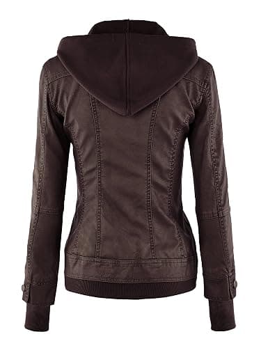 Made By Johnny Faux Leather Jacket Women Motorcycle Coat for Biker with Removable Hood thumbnail 4