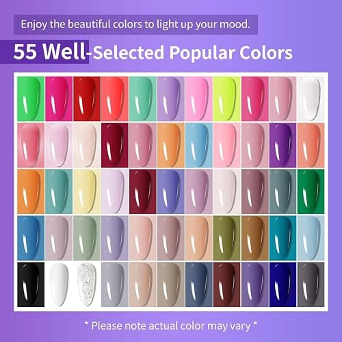 JODSONE 60 Bottles of Gel Nail Polish Kit with U V Light 55 Kinds of Gorgeous and Charming Gel Polish Kit 5 Pieces Soak off Glossy Matte Top Coat Base Coat thumbnail 2