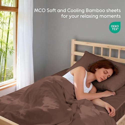 MCO Cooling Queen Sheets Set, Rayon Derived from Bamboo Sheets, Luxury & Silky Bedding Set with 16" Deep Pocket (Queen, Chocolate Brown) thumbnail 6